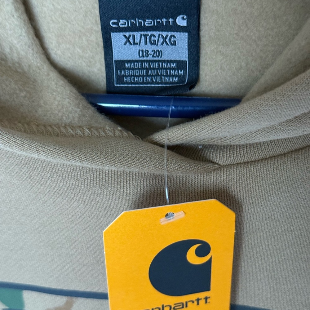 Carhartt Beige Camo Logo Hoodie Youth XL 18/20 - Picture 3 of 6